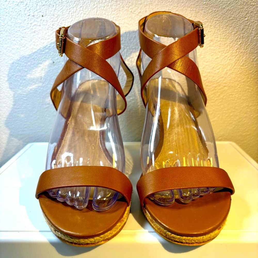 Michael Kors Kaylee Tan Espadrille Wedge Leather Sandals size 8M - Picture 5 of 9